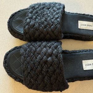 Nine West Black Braided Rope Slides